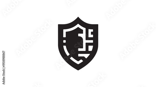 Shield Icon with Circuit Board Design in Modern Minimalist Style with Dark Color Scheme on White Background for Cybersecurity Branding