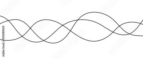 Vector curve wave seamless pattern background. Abstract thin black and white wavy lines background.