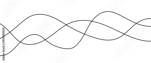 Vector curve wave seamless pattern background. Abstract thin black and white wavy lines background.