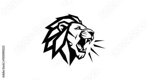 Black and White Lion Head Graphic Illustration.