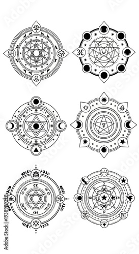 Mystical Magic Circles Set, Esoteric Symbols, Alchemy, Occult, Astrology, Geometric Patterns