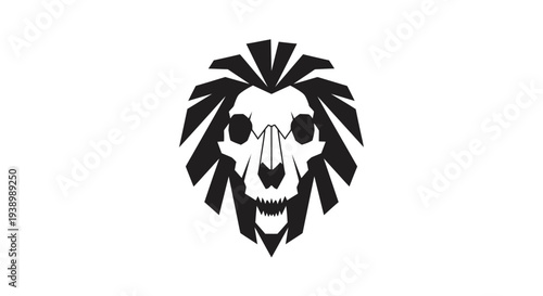 Black and White Lion Skull Illustration Design.