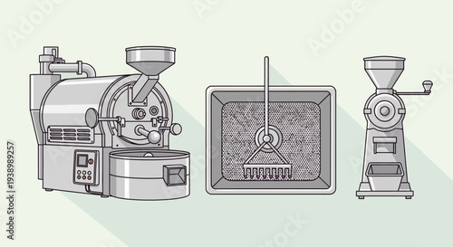 Coffee Roaster, Cooler, and Grinder Set: Industrial Equipment for Coffee Production