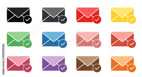 Colorful Email Icons with Checkmarks.