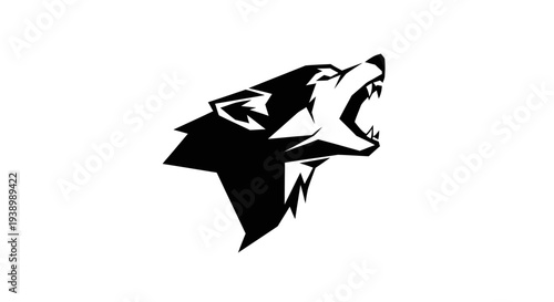 Black and White Wolf Head Illustration.