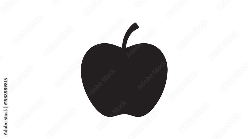 Fototapeta premium Black Apple Silhouette in Simple Flat Design on White Background for Graphic Element