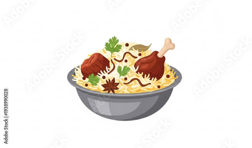 Indian biryani rice close up vector traditional spicy basmati dish isolated