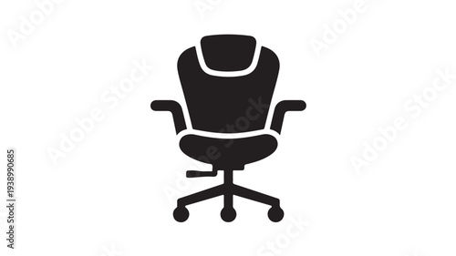 Office chair in modern minimalist design with sleek black silhouette and five-star base on white background for furniture catalog