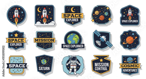 Collection of Space Exploration Badges and Emblems.