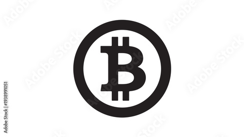 Bitcoin logo in simple modern design with bold black color on white background for cryptocurrency finance