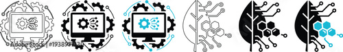 AI Technology and Green Energy Innovation Vector Icons Set for Modern Tech Solutions