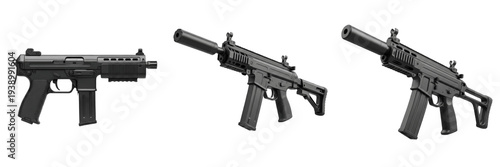 Foto Modern tactical submachine guns and carbines isolated on white background