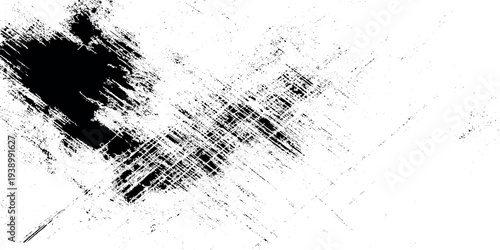 Distressed black ink blot texture with heavy crosshatch scratches with sharp cross-hatch scratching and dry brush effects.