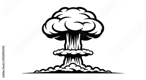 Military Warfare Atomic Explosion Mushroom Cloud Black and White Line Art Vector Icon