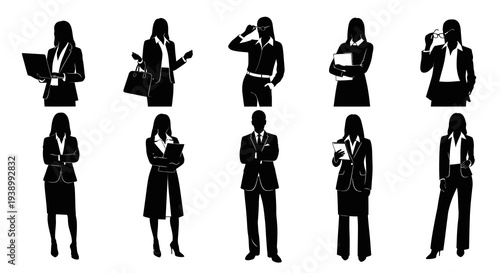 Professional Business People Silhouettes Vector Set - Corporate Black and White Glyphs
