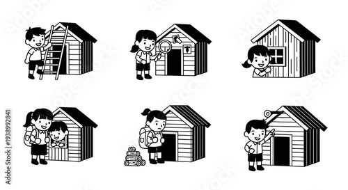 Black  White Line Art: Kids Building  Learning with Sheds - DIY  Construction Education