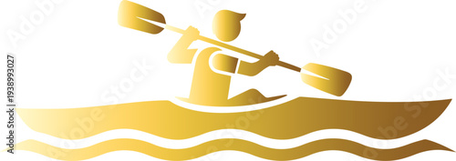 Golden kayak icon with person paddling on water