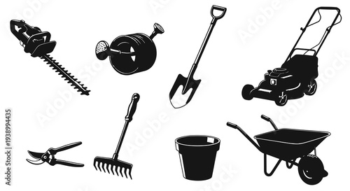 Gardening Tools Set Black  White Line Art Illustration for Home  Garden Niche