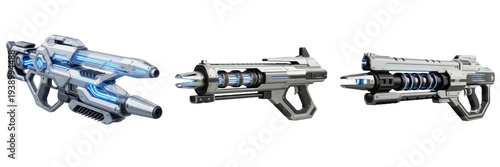 Obraz na plátne Set of futuristic sci-fi laser blasters and plasma rifles isolated on transparen
