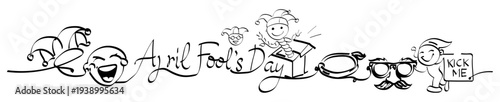 April Fools Day Hand Drawn Doodle Banner with Funny Prank Elements.ai