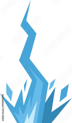 Blue lightning bolt striking, creating ice shards and frozen power impact