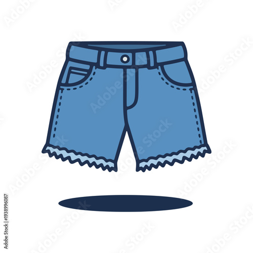 Detailed blue denim shorts vector illustration with stitching details.