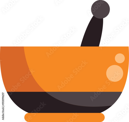 Orange mortar and pestle preparing natural ingredients for medicine
