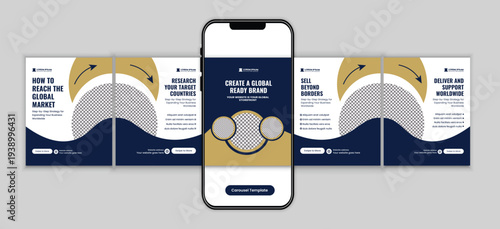 Global Brand Growth Strategy Social Media Carousel Template for International Marketing Business Expansion and Corporate Consulting