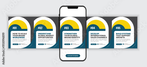 Global Brand Growth Strategy Social Media Carousel Template for International Marketing Business Expansion and Corporate Consulting