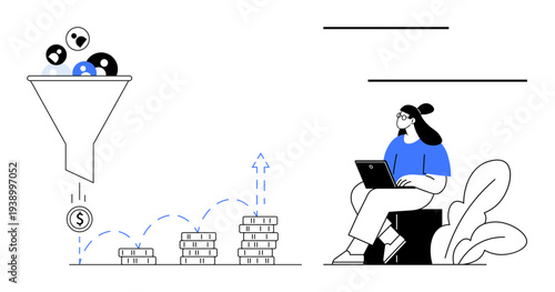 Lead generation. Lead generation funnel showing conversion to revenue growth and user engagement. Lead generation for marketing, sales, strategy planning, data analytics, digital business