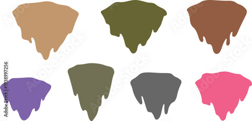 Eight abstract blobs with dripping effect in various muted colors.