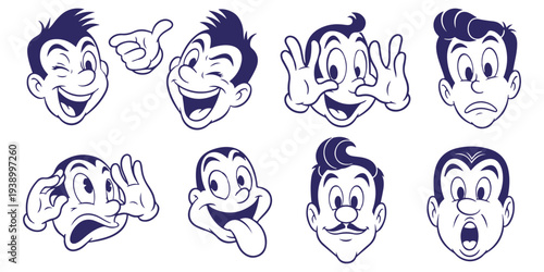 Retro cartoon boy and girl faces smiling and winking eps 10