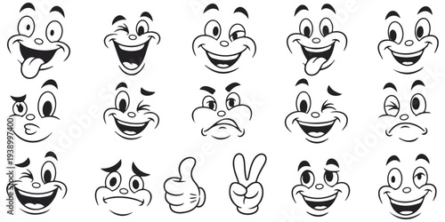 Funny cartoon faces expressing emotions on white background eps 10