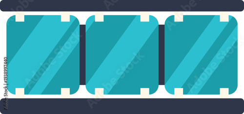 Filmstrip with three blue frames representing video and media production