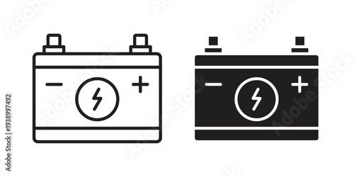 Car Battery icon design silhouette and line art style on white background