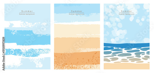 Abstract Summer Background Set with Blue Ocean Texture, Tropical Beach Atmosphere and Bokeh Light of Sky and Sea – Minimal Summer Vacation Banner Concept Vector Illustration for Cover, Poster and Web 