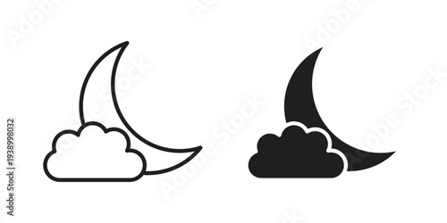 Cloud moon icon - editable stroke vector illustration eps10.