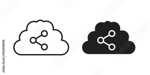 Cloud share icon - editable stroke vector illustration eps10.