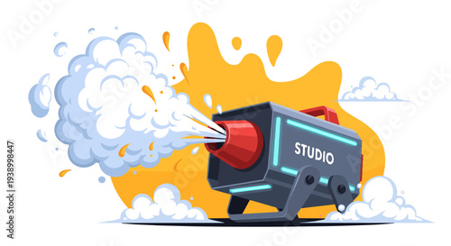Vibrant studio strobe light with dynamic smoke effect