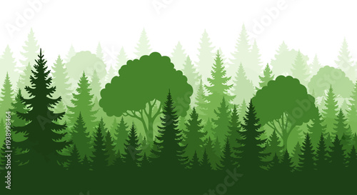 Seamless green forest trees landscape background pattern