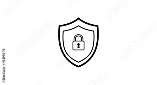 Shield and padlock outline icon for digital security