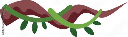 Tropical liana plant with leaves winding around a brown branch