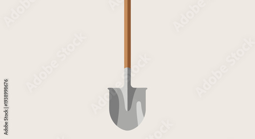 Simple flat illustration of a garden shovel on a neutral background