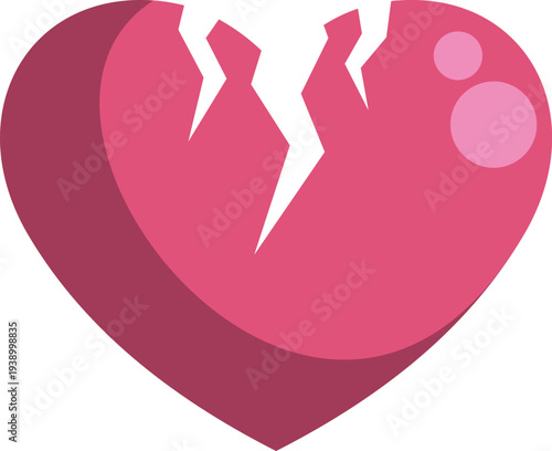 Pink heart breaking into pieces, representing heartbreak, separation, and emotional pain