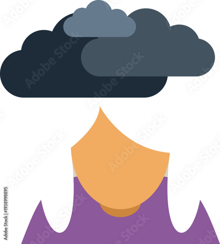 Person carrying dark clouds above her head symbolizing negative emotions and mental health issues