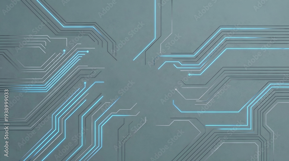 Obraz premium Abstract Blue Circuit Board Lines on Gray Background