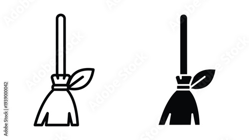 Broom Leaf Cleaning Icon Commercial