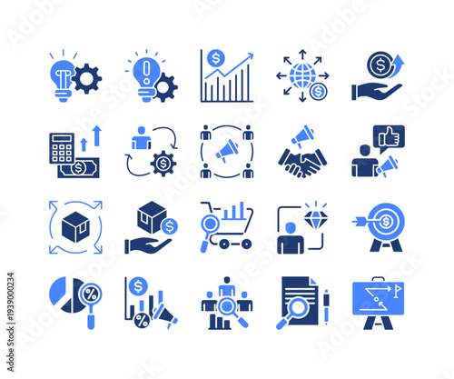 Business Growth Icon Collection,  featuring Disruptive Innovation, Affiliate Marketing, Sponsorship, Influencer, Revenue, Profit, Market Growth.