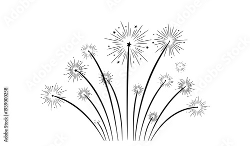 Happy New Year Fireworks Explosion Vector Illustration Festive Celebration Light Burst
