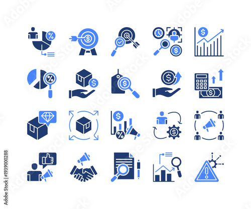 Market Opportunity Icon Collection,  featuring Opportunity, Niche Market, Pricing Strategy, Revenue Growth, Profit Value, Distribution Channel, Market Research.